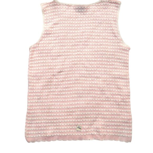 Vintage 1940s-1950s Pink White Stripe Sleeveless Knit Crewneck Sweater Top Vest - Picture 2 of 8